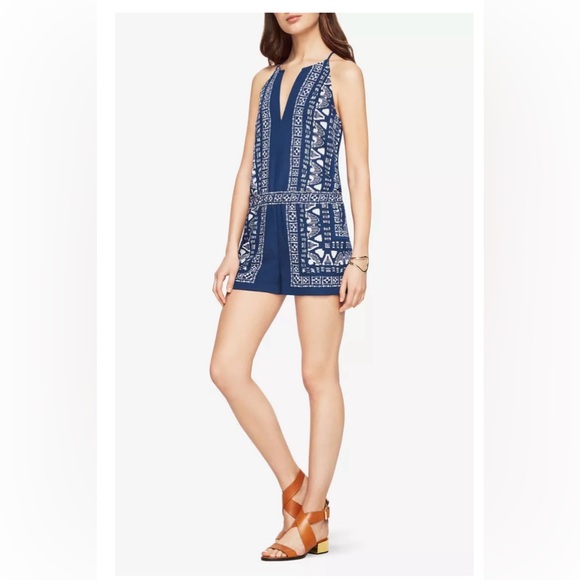 NEW BCBGMAXAZRIA STORMY BLUE COMBO TYRA SCARF PRINT ROMPER - Size Xsmall - Picture 7 of 12